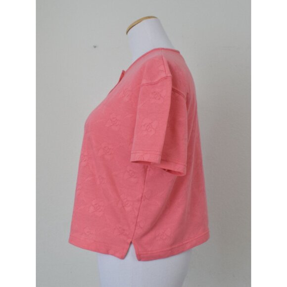 Vintage 90s Salmon Knit button Cotton/Poly Top by Jaclyn Smith | size S - Picture 2 of 10